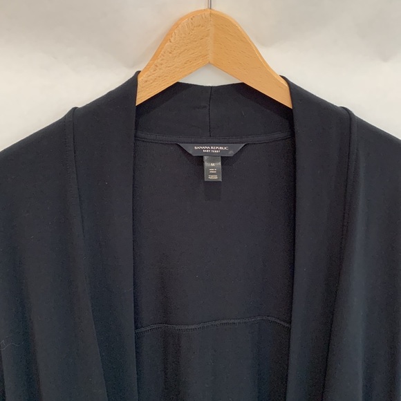 Banana Republic Baby Terry Long Cardigan Womens Size M Black Ribbed Knit Duster - Picture 4 of 16